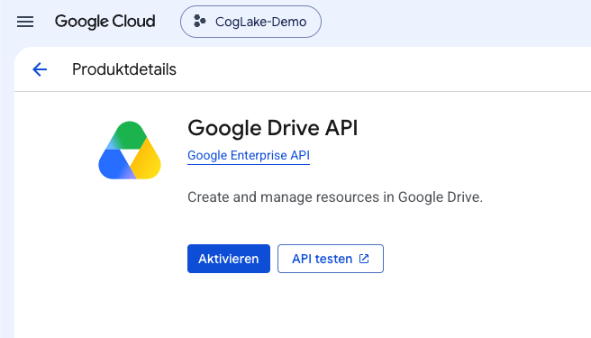 Google Drive API mit Aktivieren-Schaltfläche in der Google Cloud Console